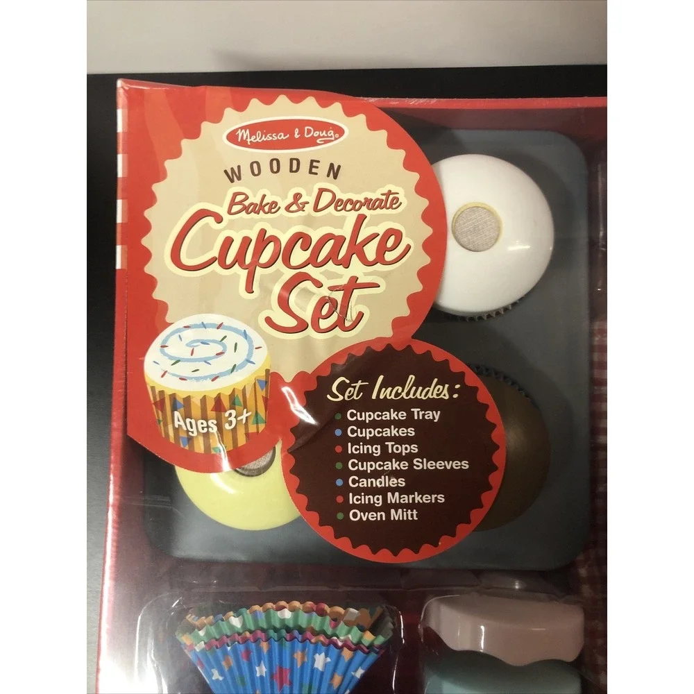 Melissa &‎ Doug Wooden Bake & Decorate Cupcake Set 18pc Play Food Toy 4019 New